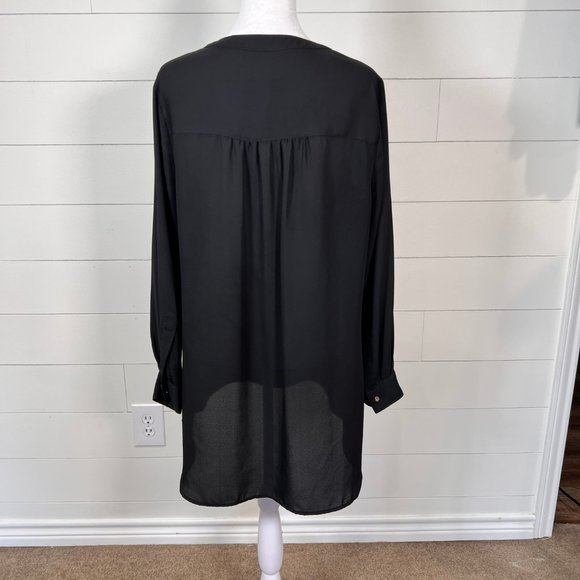 CeCe Black Semi Sheer Long Sleeve Button Down Tunic Top Size M - Picture 6 of 10